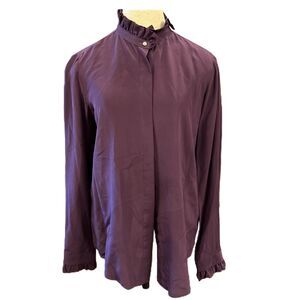 Antonio Melani silk Purple Button Up Blouse With Ruffled Collar Small